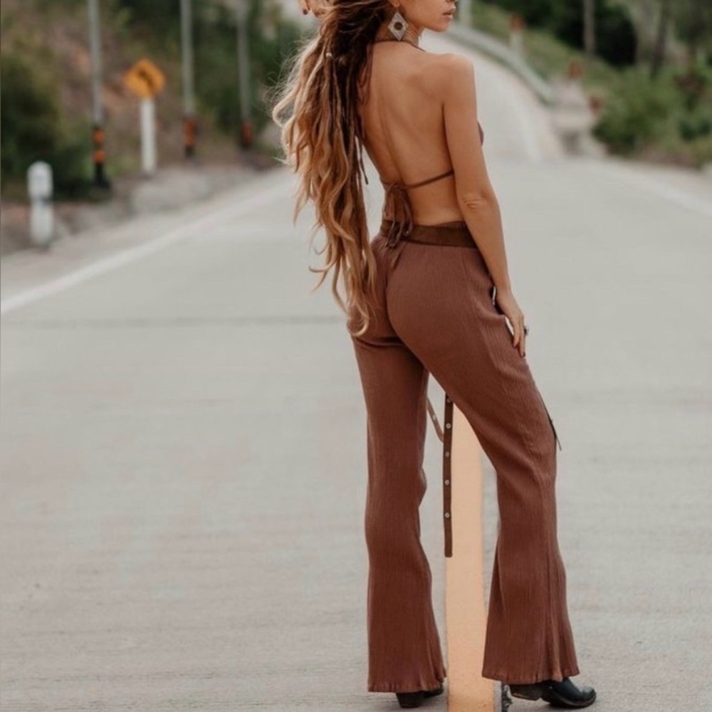 Organic Crinkle Cotton Brown Flared Pants